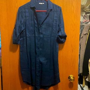 Navy blue linen shirt dress